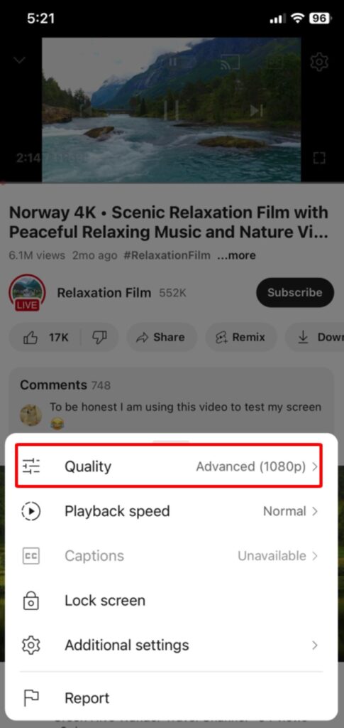 set a Youtube video quality to 1080p