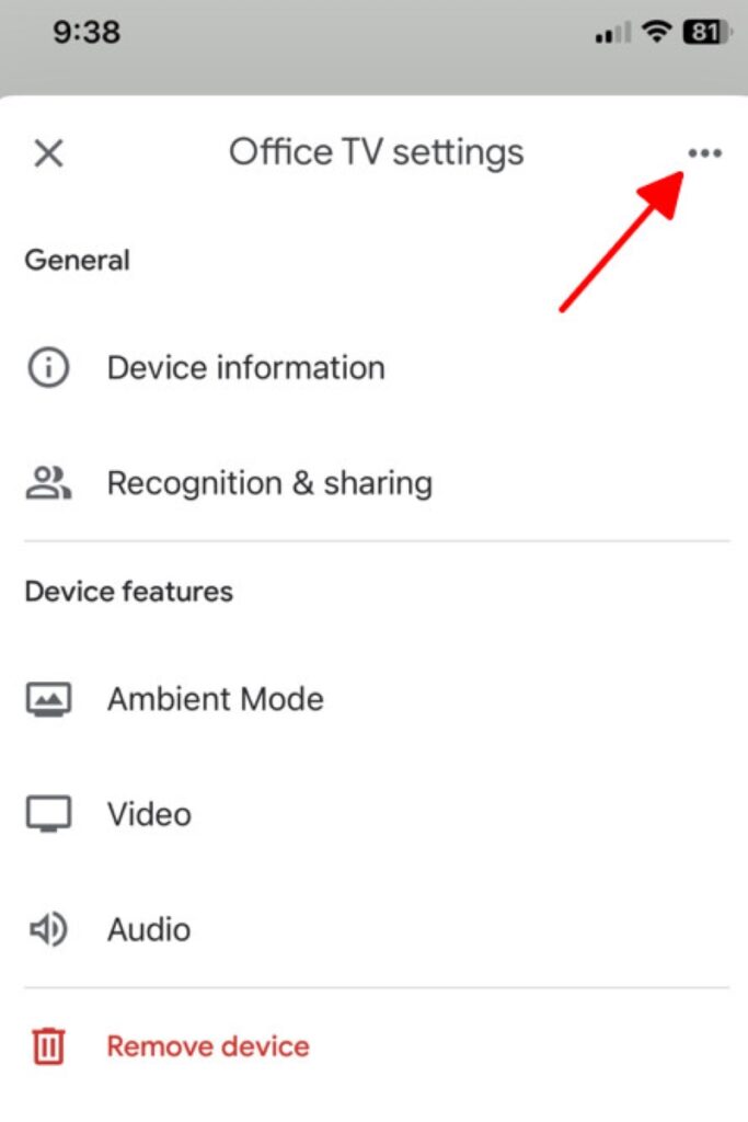 tap on the three-dot icon in the Chromecast device setting