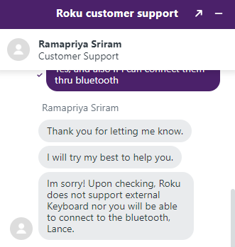 A dialog with Roku customer service