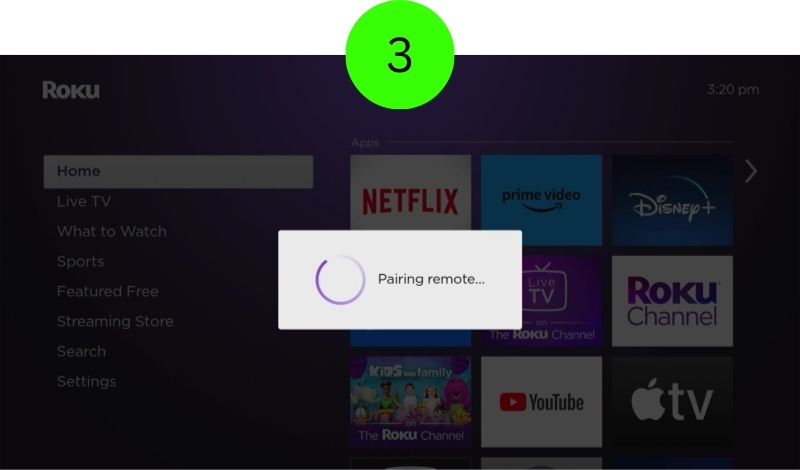 Pairing remote messages on the Roku screen