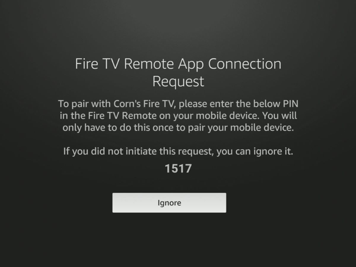 a pin to connect a fire tv stick to the fire tv app appears on the screen