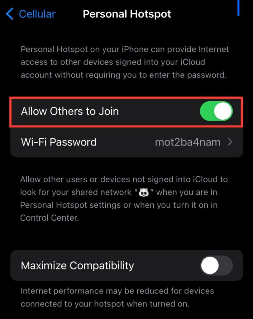allow others to join option is turned on on an iphone