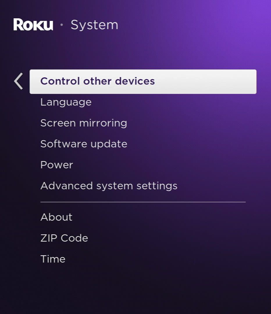 control other devices option on a roku