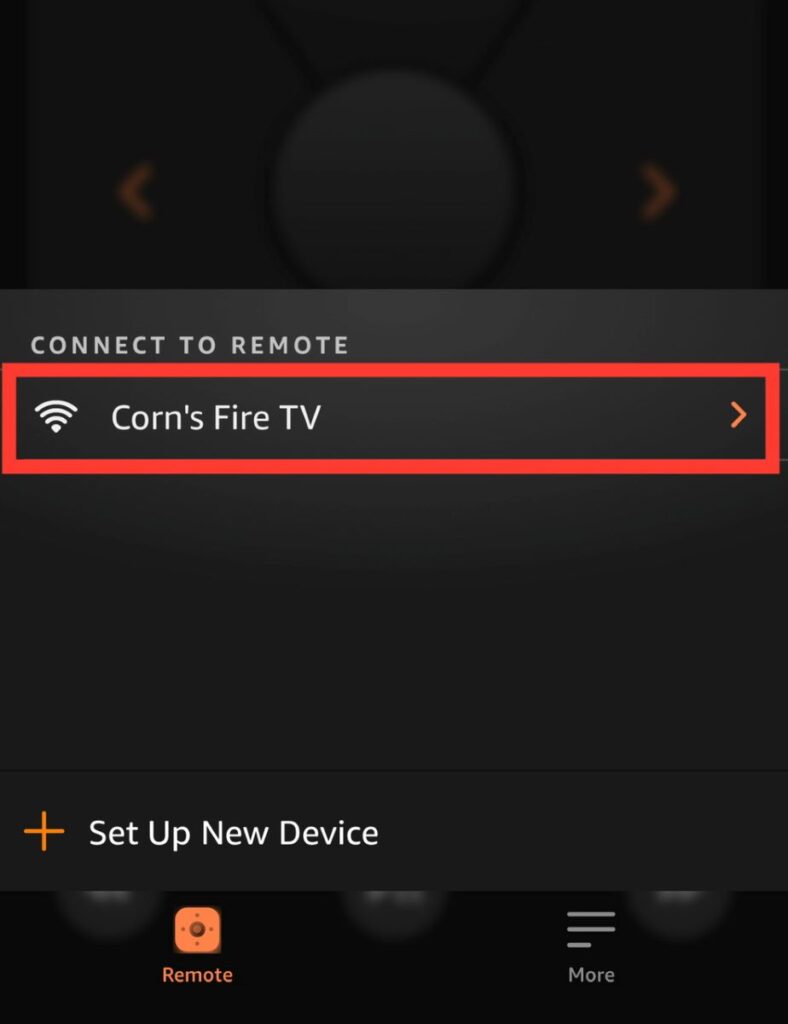corn's fire tv option is highlighted on the fire tv app