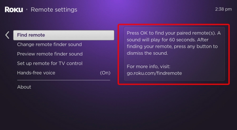 description of the Find Remote feature on Roku