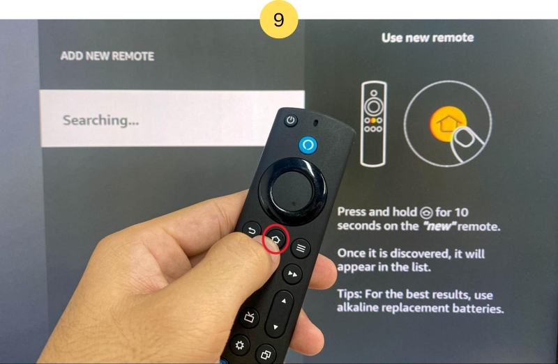 press the Home button on the Fire Stick remote in front of the Fire Stick