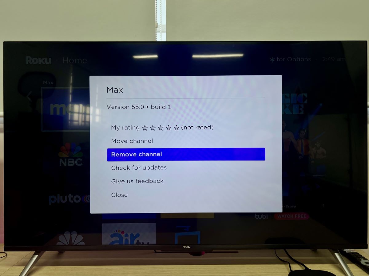 remove max channel on a roku