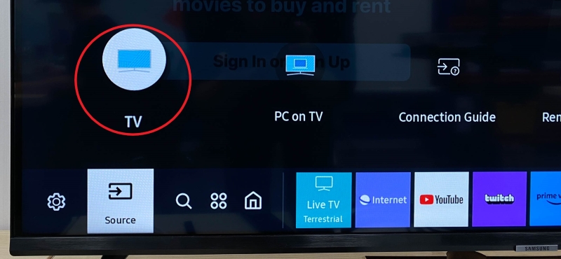 select TV in Samsung TV Source settings