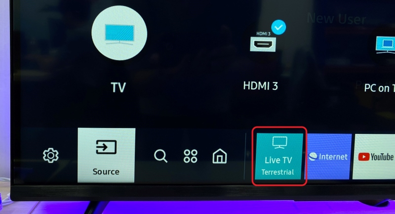 select the Live TV app on Samsung TV home setting screen