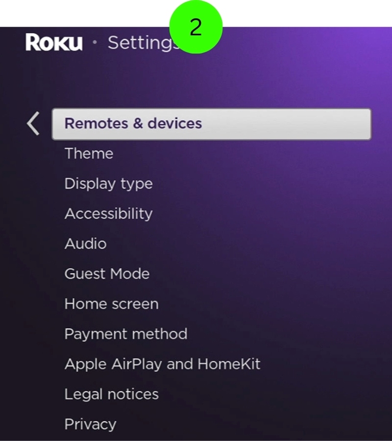 select the Remotes and devices setting on the Roku