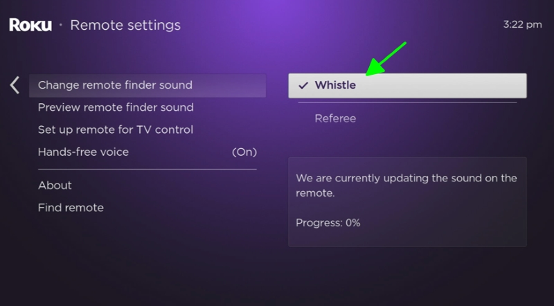 select the preferred sound for the Roku Finder remote setting