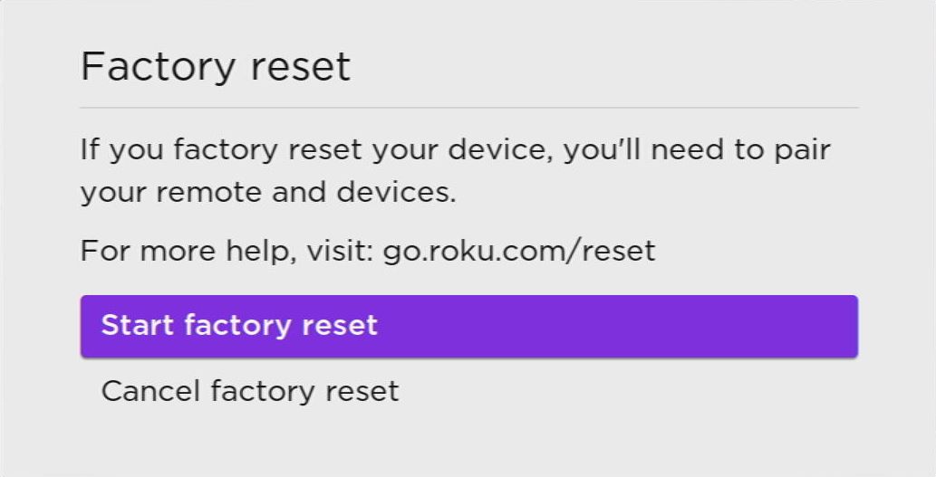 start factory reset a roku