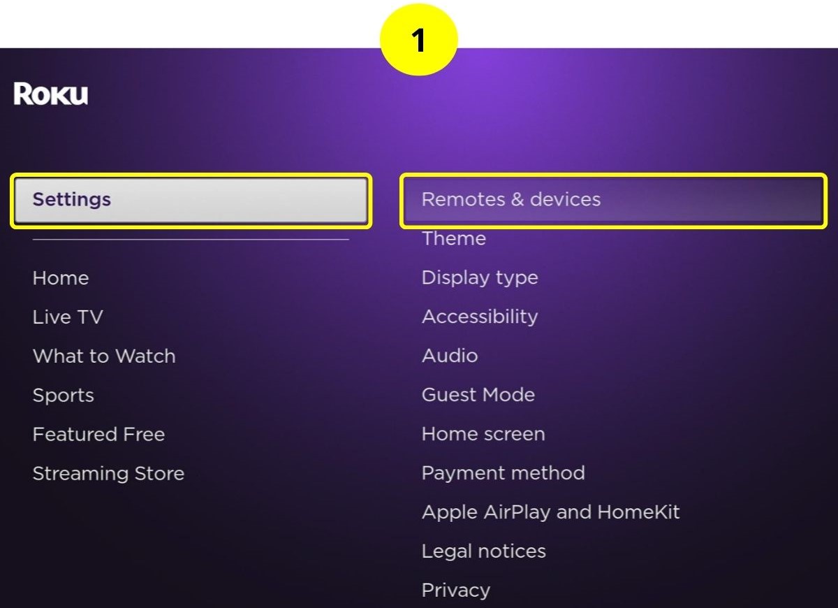 step 1 - go to settings then remote & devices on a roku