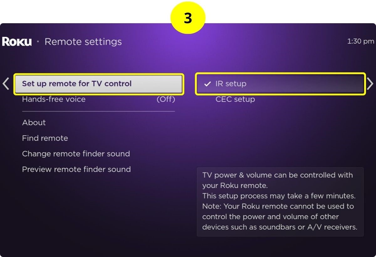 step 3- choose set up remote for tv control then ir setup