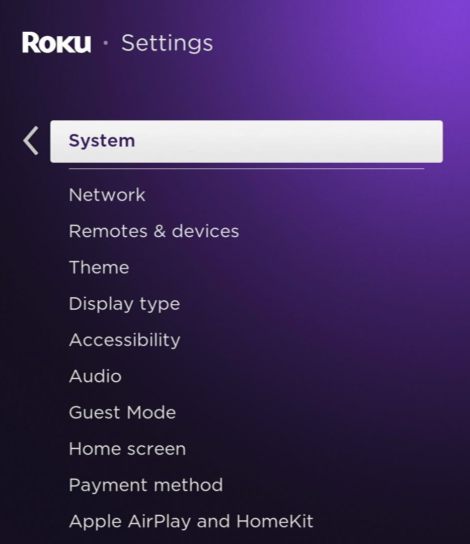 system settings on a roku