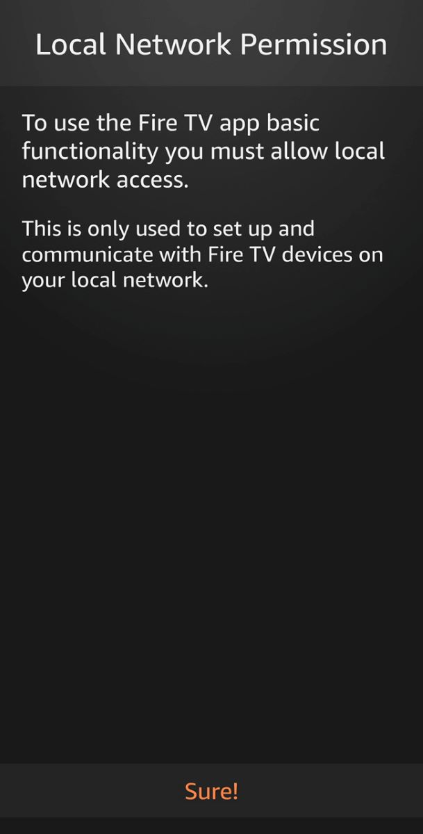 the fire tv app asks for local network permission