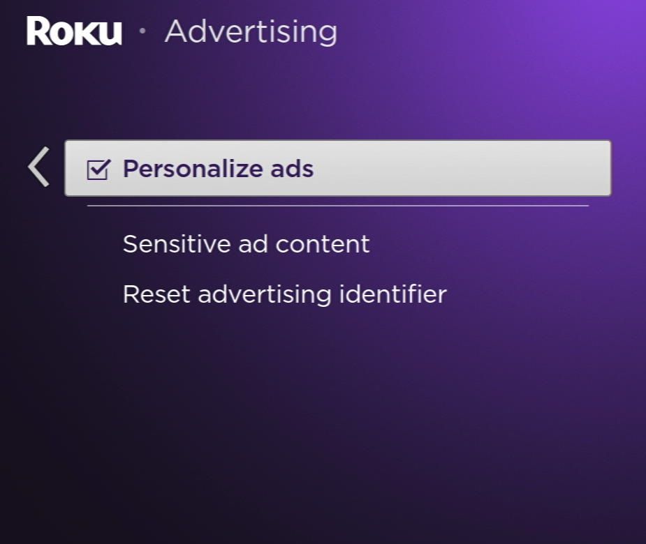 Personalize ads on Roku from the advertising is enabled