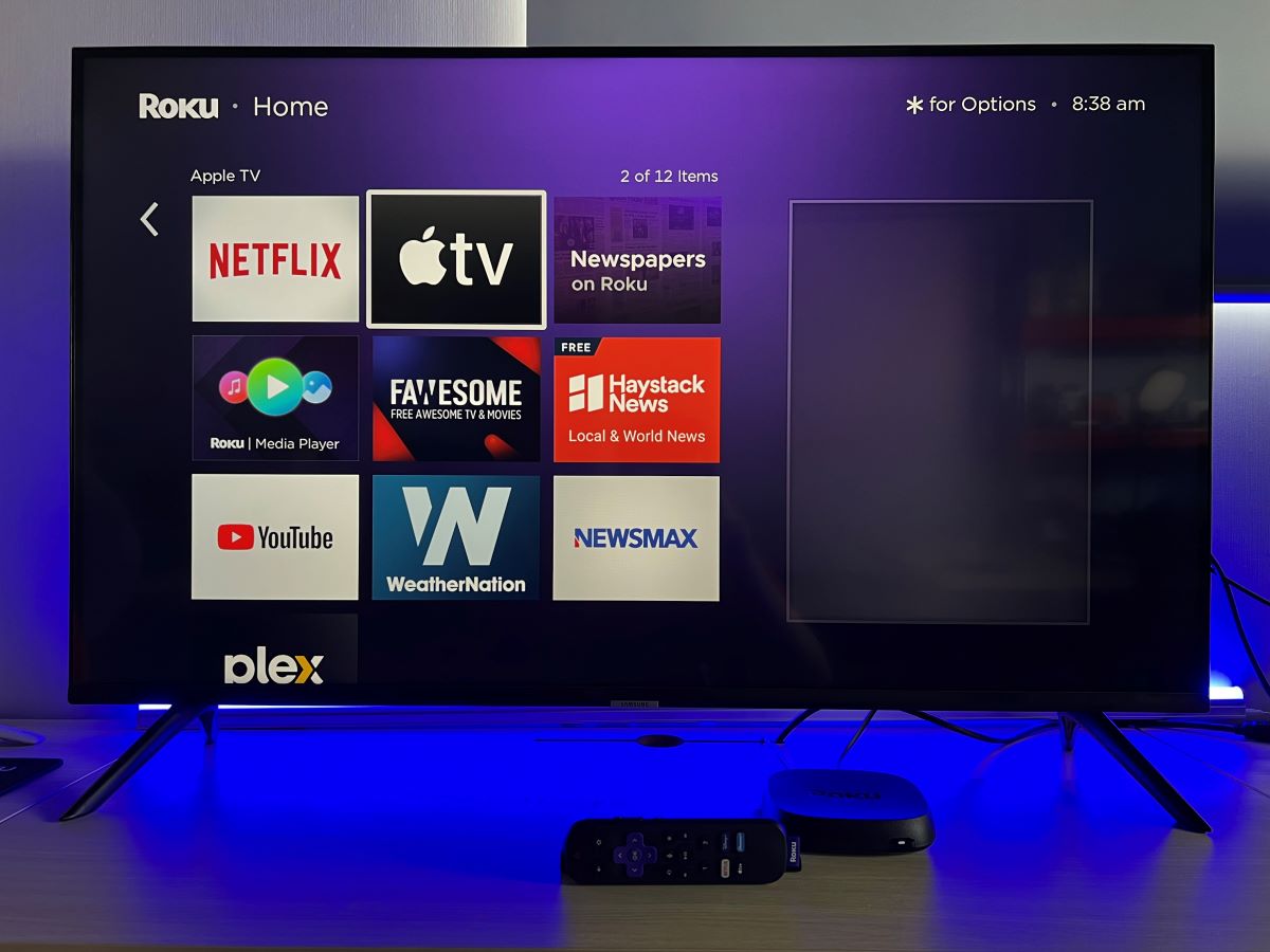 Roku menu without ads and using Samsung TV to display with a blue backlight