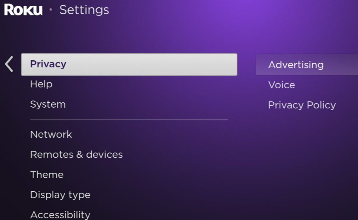 The Privacy option from the Roku Ultra's menu is being selected
