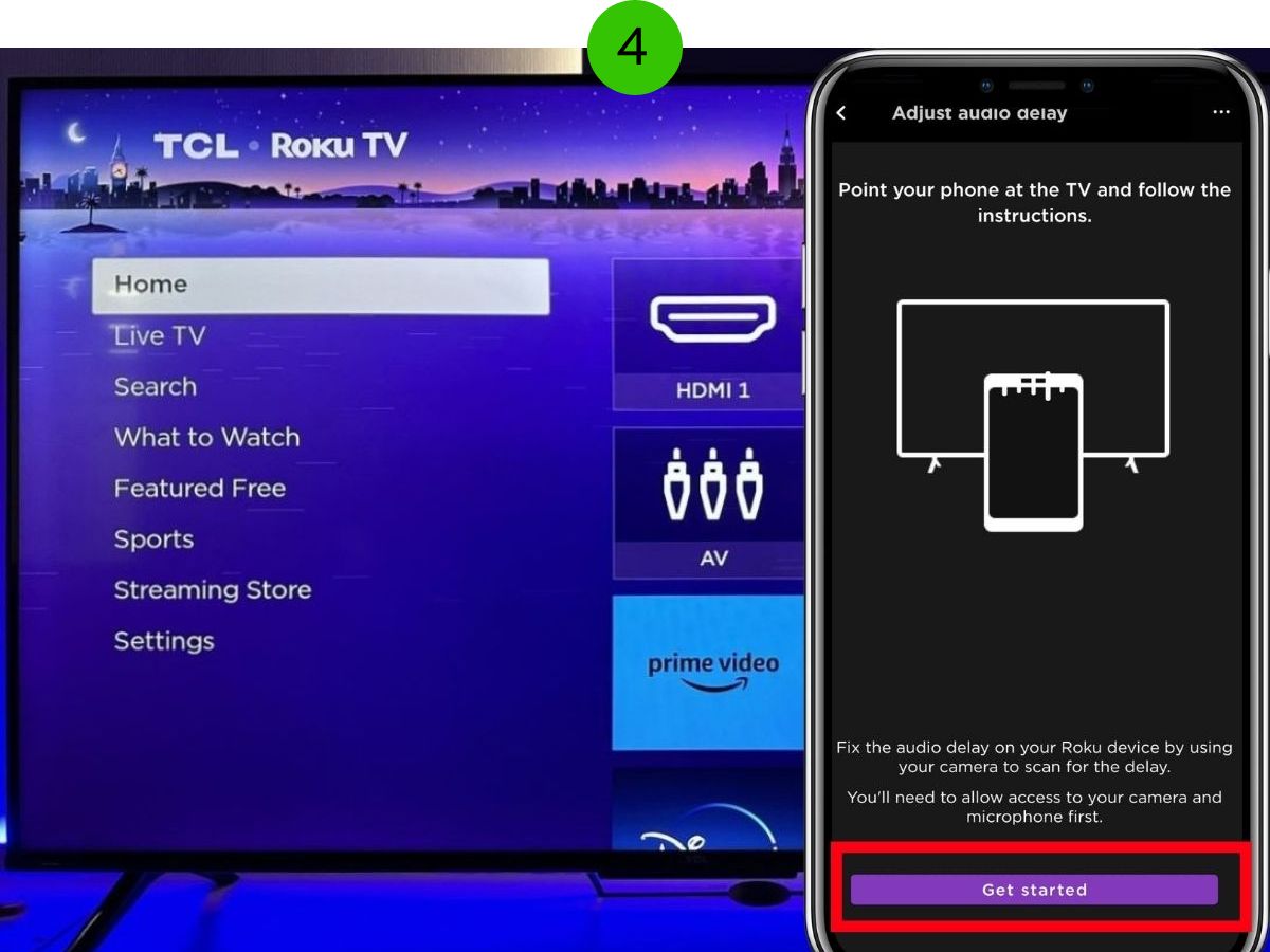 The get started button on the Roku remote app