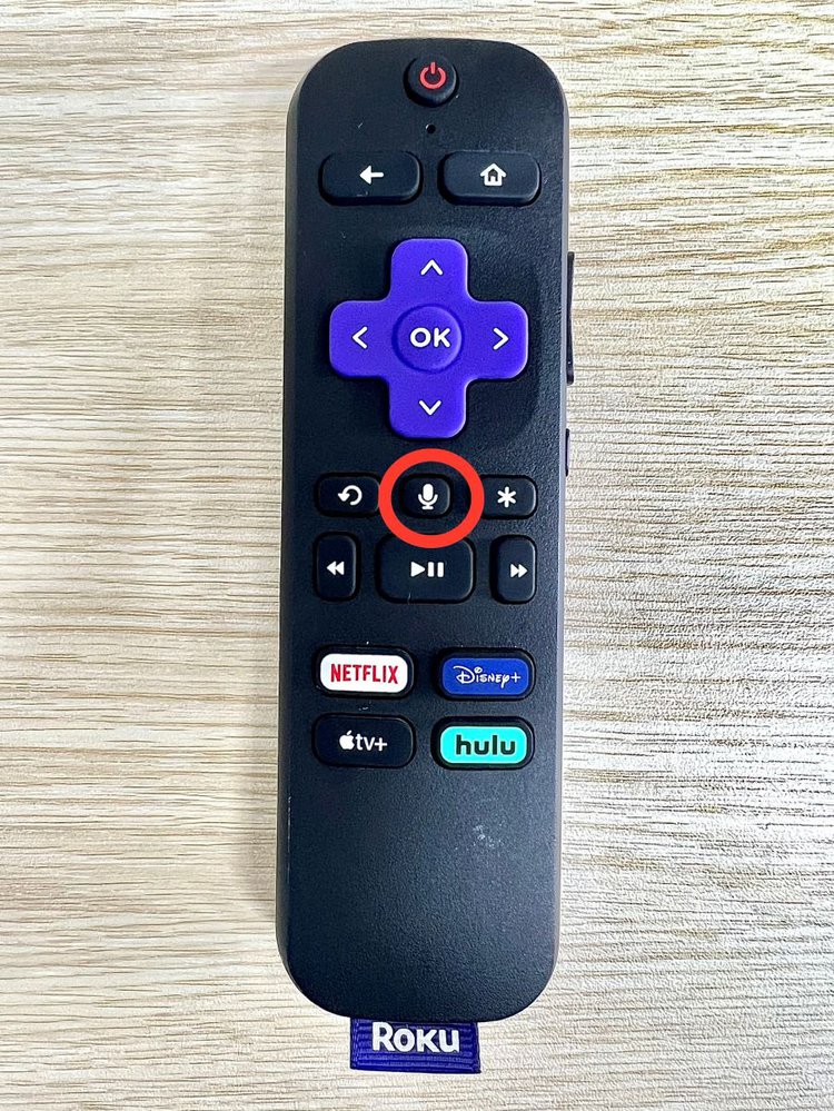 a roku remote with voice feature highlighted