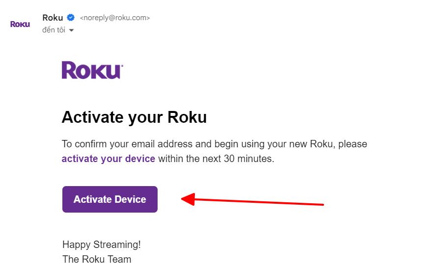activate device is pointed at in a roku email