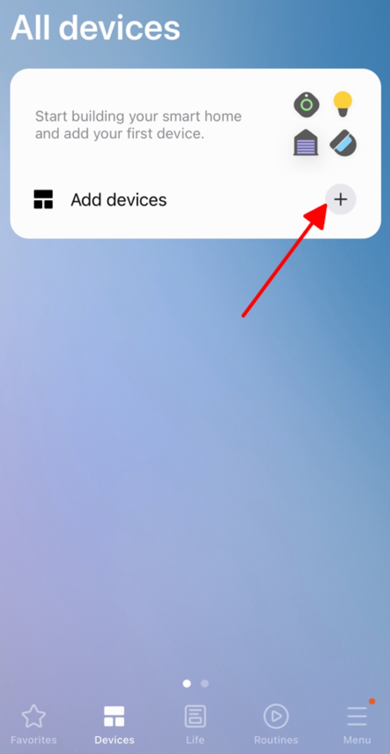 click on the Add devices + button on the SmartThings app