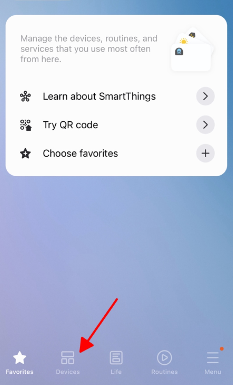 click on the Devices button on the SmartThings app