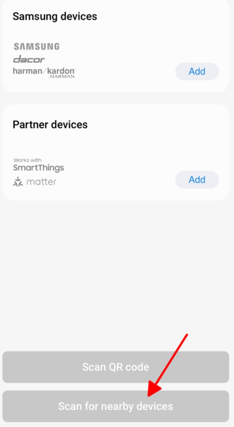 click on the Scan for nearby devices button on the SmartThings app