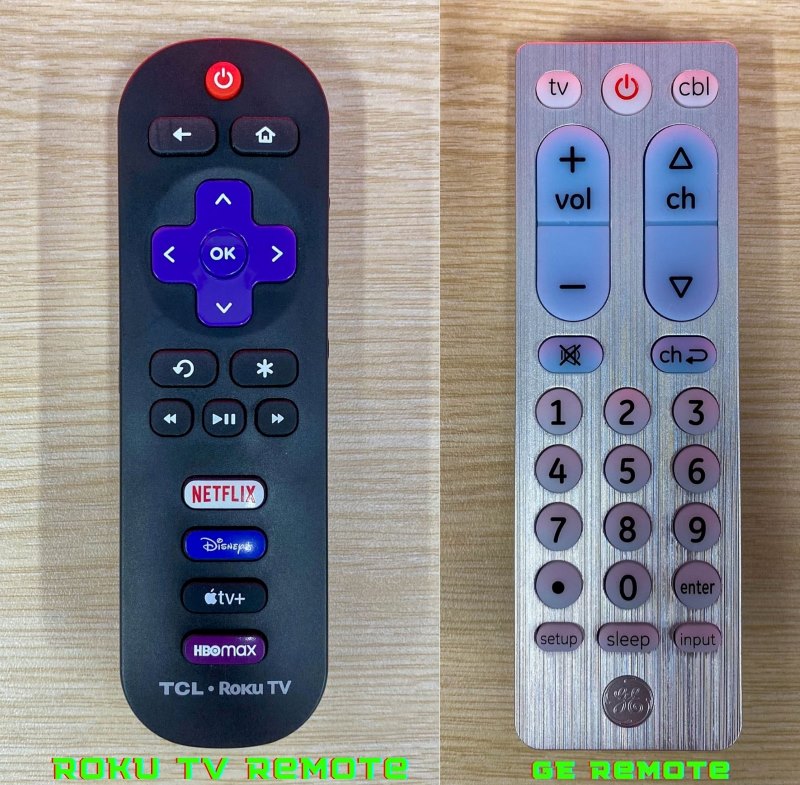 comparison between the Roku TV remote and the GE Universal remote