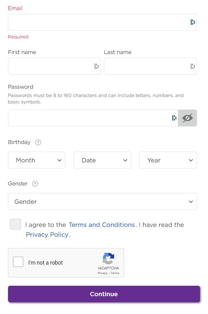 form to create a roku account