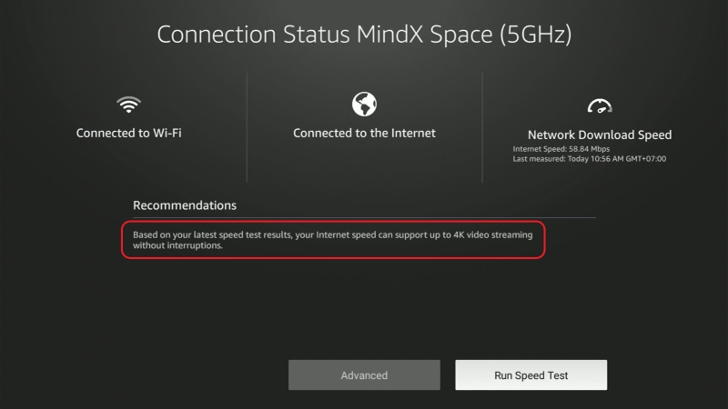 good internet speed message on Fire Stick