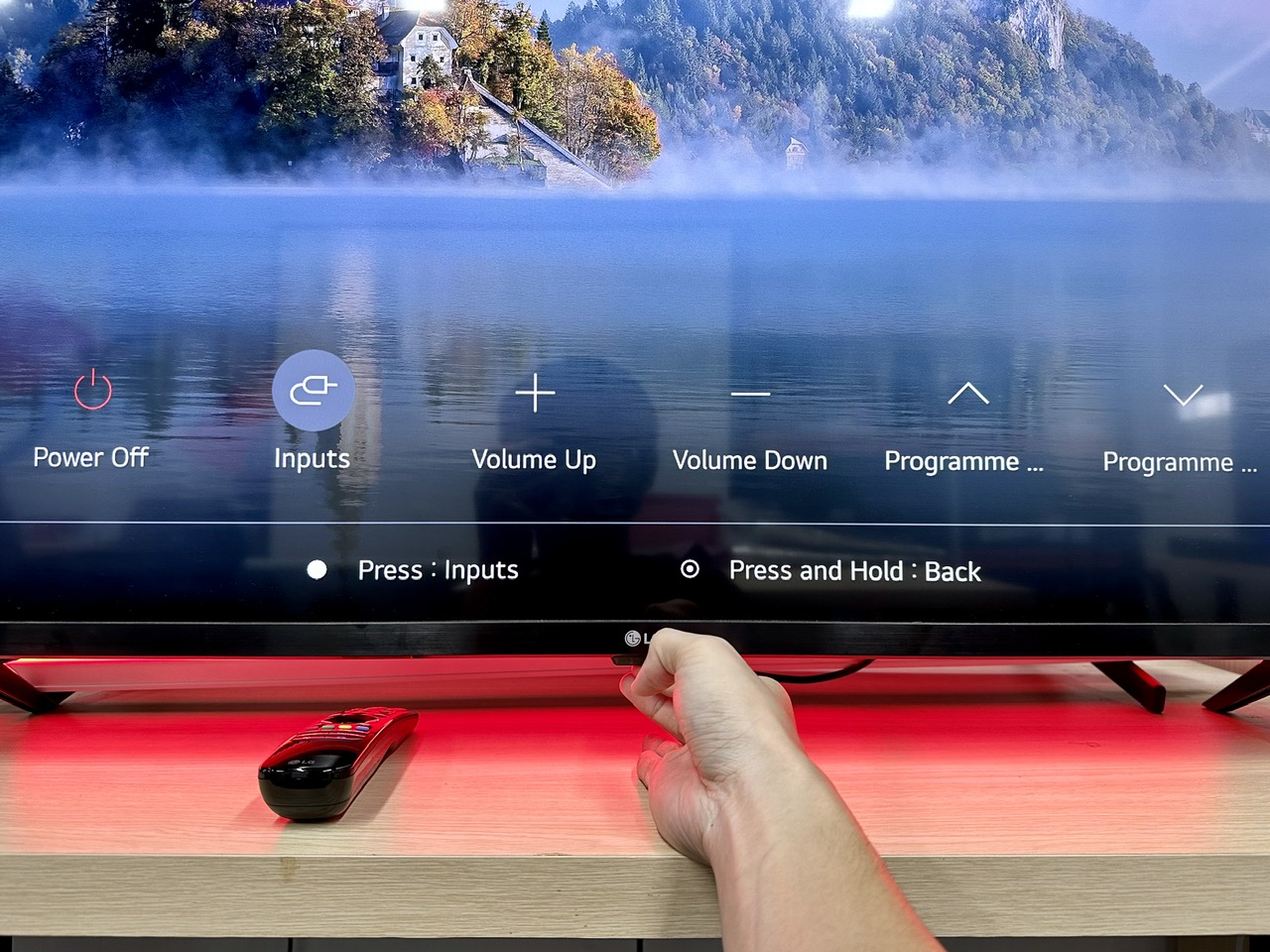 long-press the power button when at the input option to choose it on an lg tv
