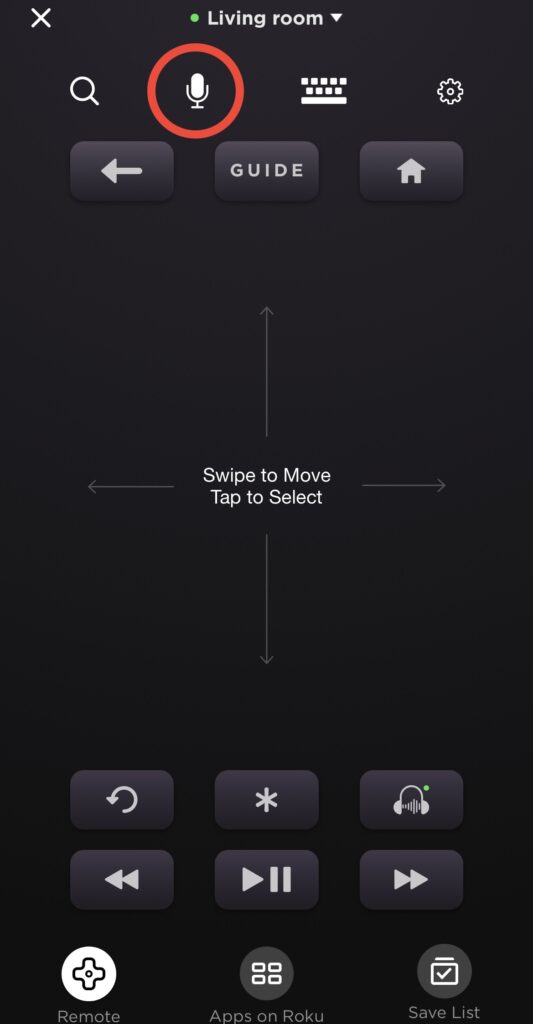 mic icon in roku mobile app is highlighted