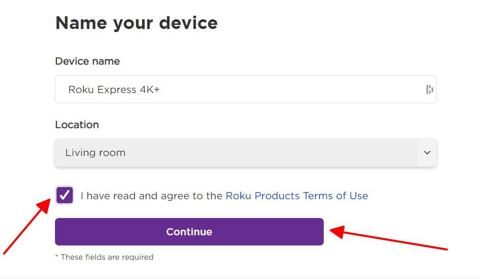 name your roku device screen when activating a roku device