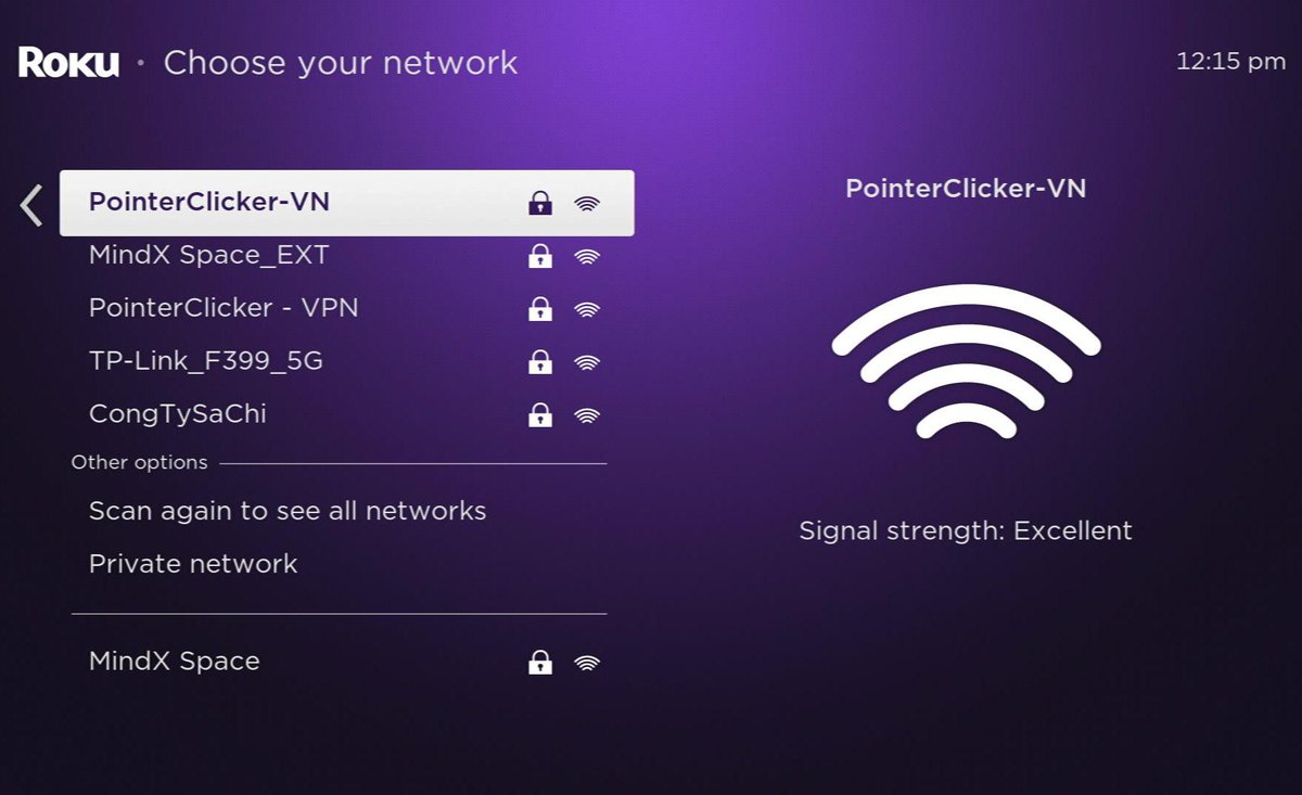 pointerclicker wi-fi network on a roku