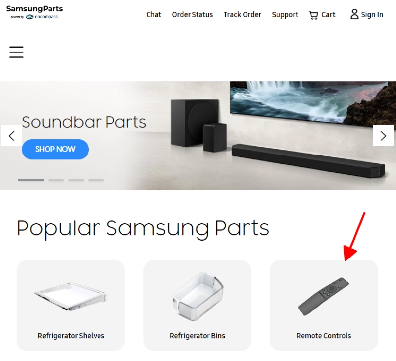 select the Remote Controls section on the SamsungParts website