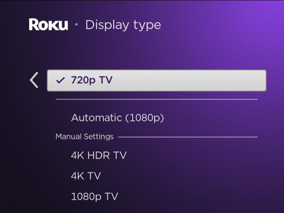 720p tv option is chosen on a roku