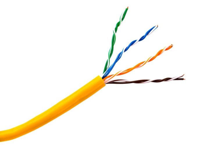 CAT5e cable with 8 wires twisted into 4 pairs