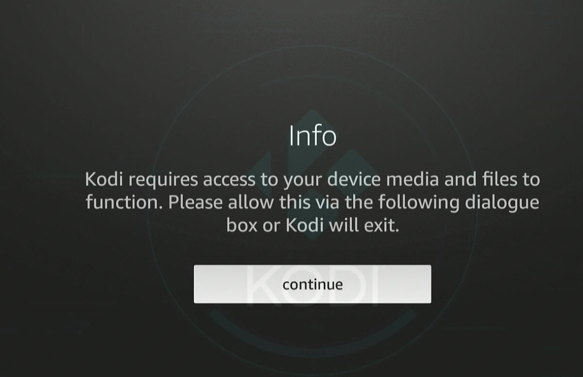 Kodi app requirement after the app is opened