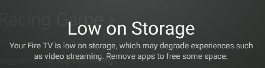 Low on storage notification on Fire TV Stick