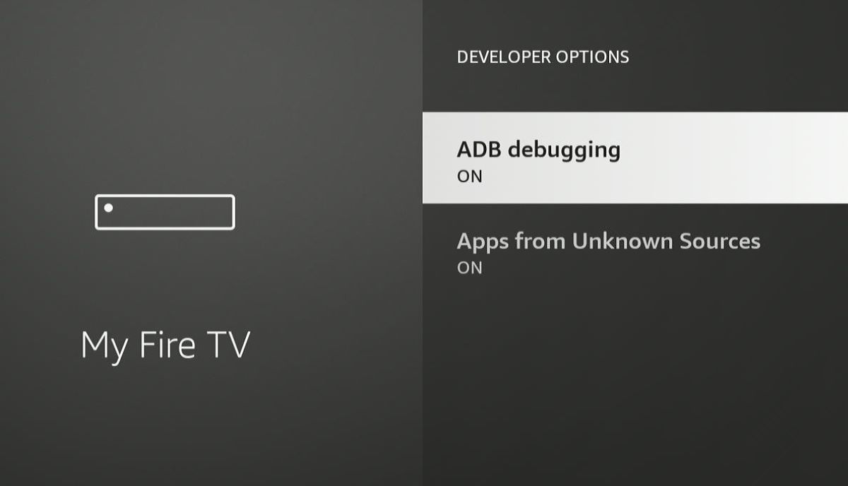 The AB debugging from the My Fire TV option on Fire TV