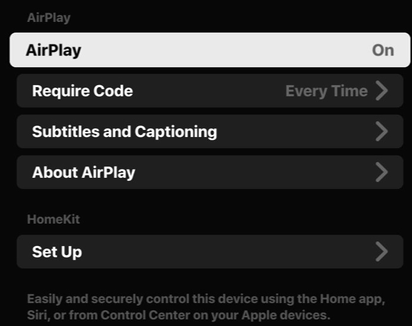 The AirPlay feature is set to On