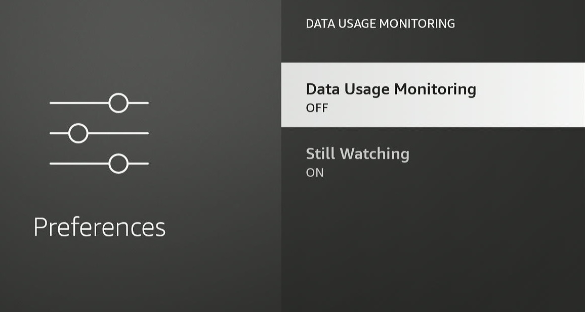 The Data Usage monitoring is disabled on Fire TV