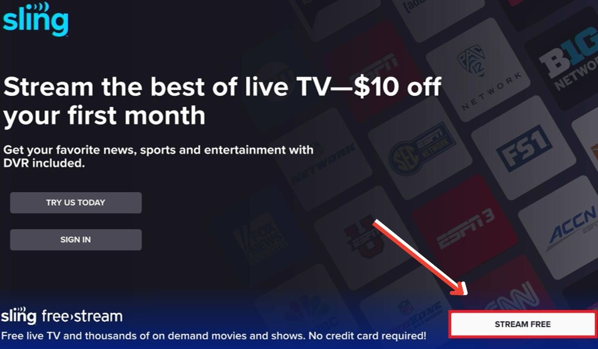 The Free stream button provides from Sling TV