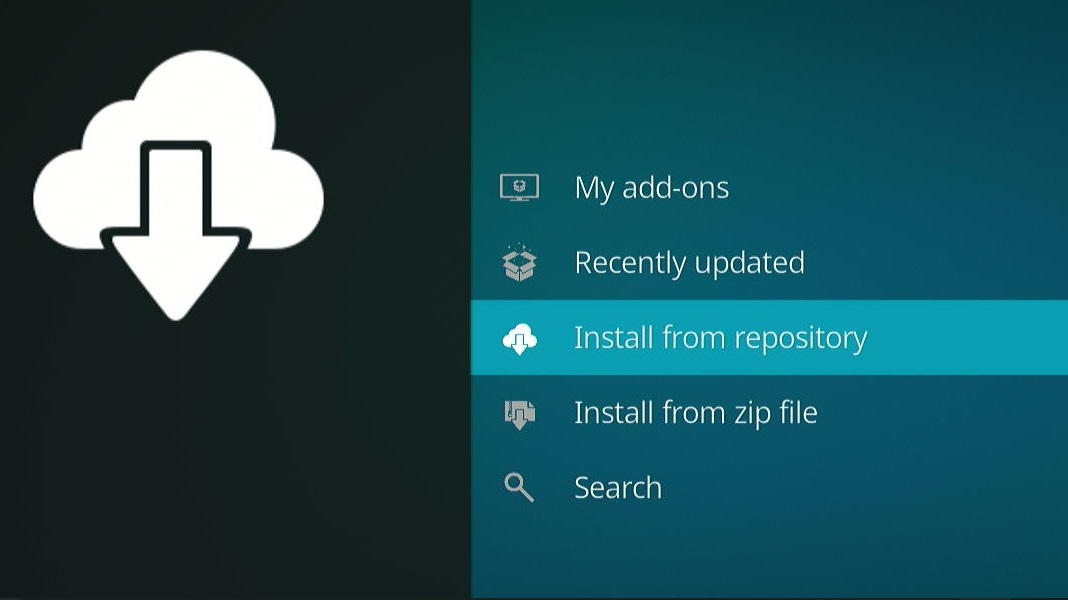 The Install from repository on Kodi app