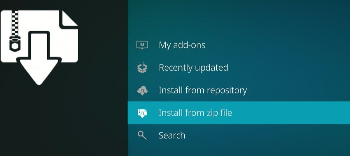 The Install from zip file option on Kodi app