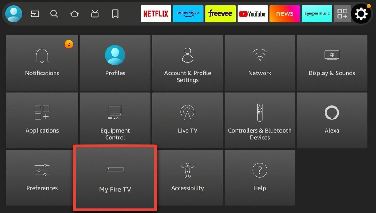 The My Fire TV option from the Settings on Fire Stick