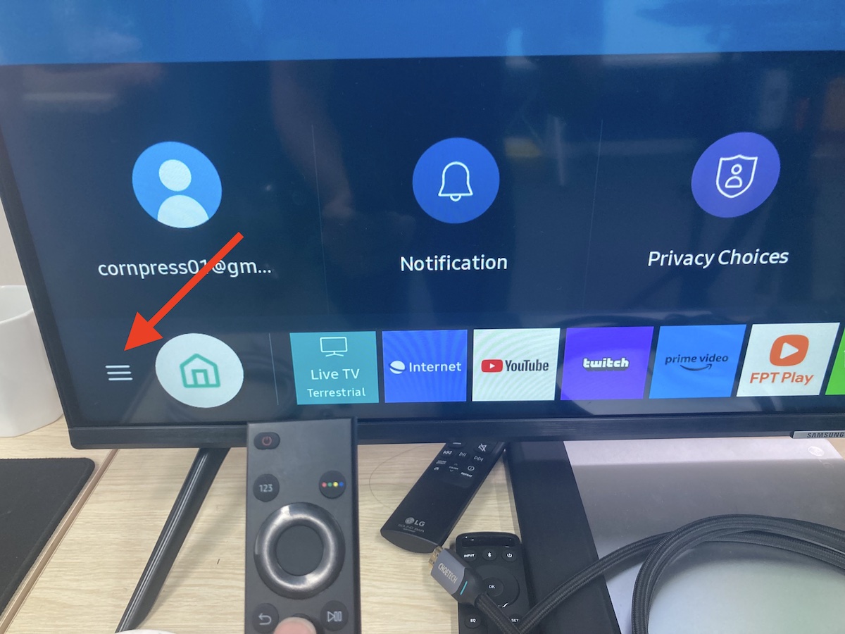The Samsung remote and home menu