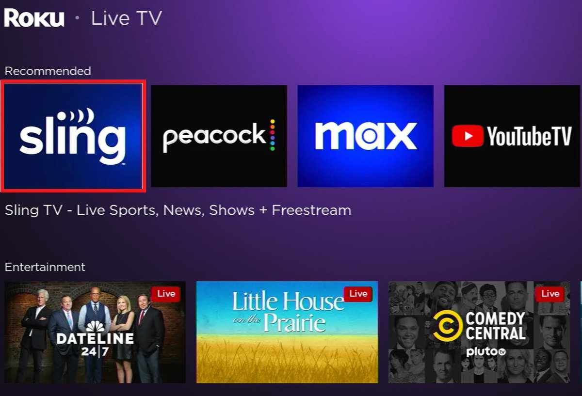 The Sling TV on Roku ultra with other channels